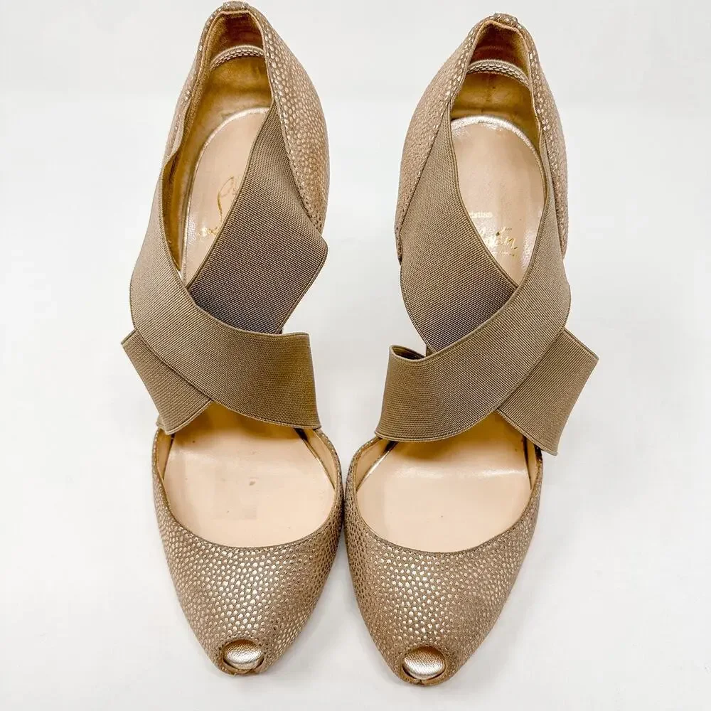 Christian Louboutin Gold Metallic Dotted Textured Big Dorcet Pump Heels EU 37